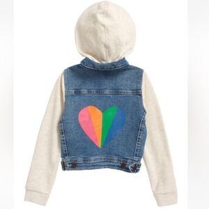Tucker + Tate Heart Graphic Hooded Denim Jacket blue jean rainbow Girls Sz 4